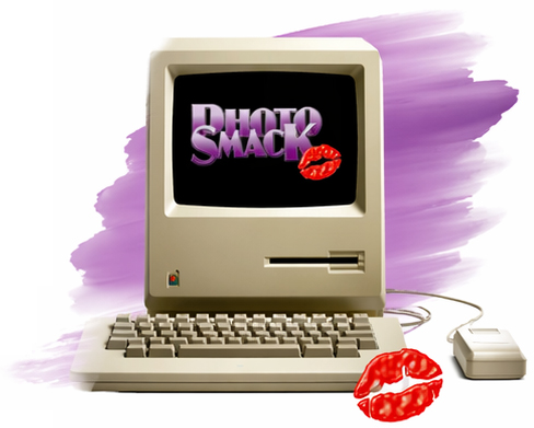 Computer vintage con logo PhotoSmack